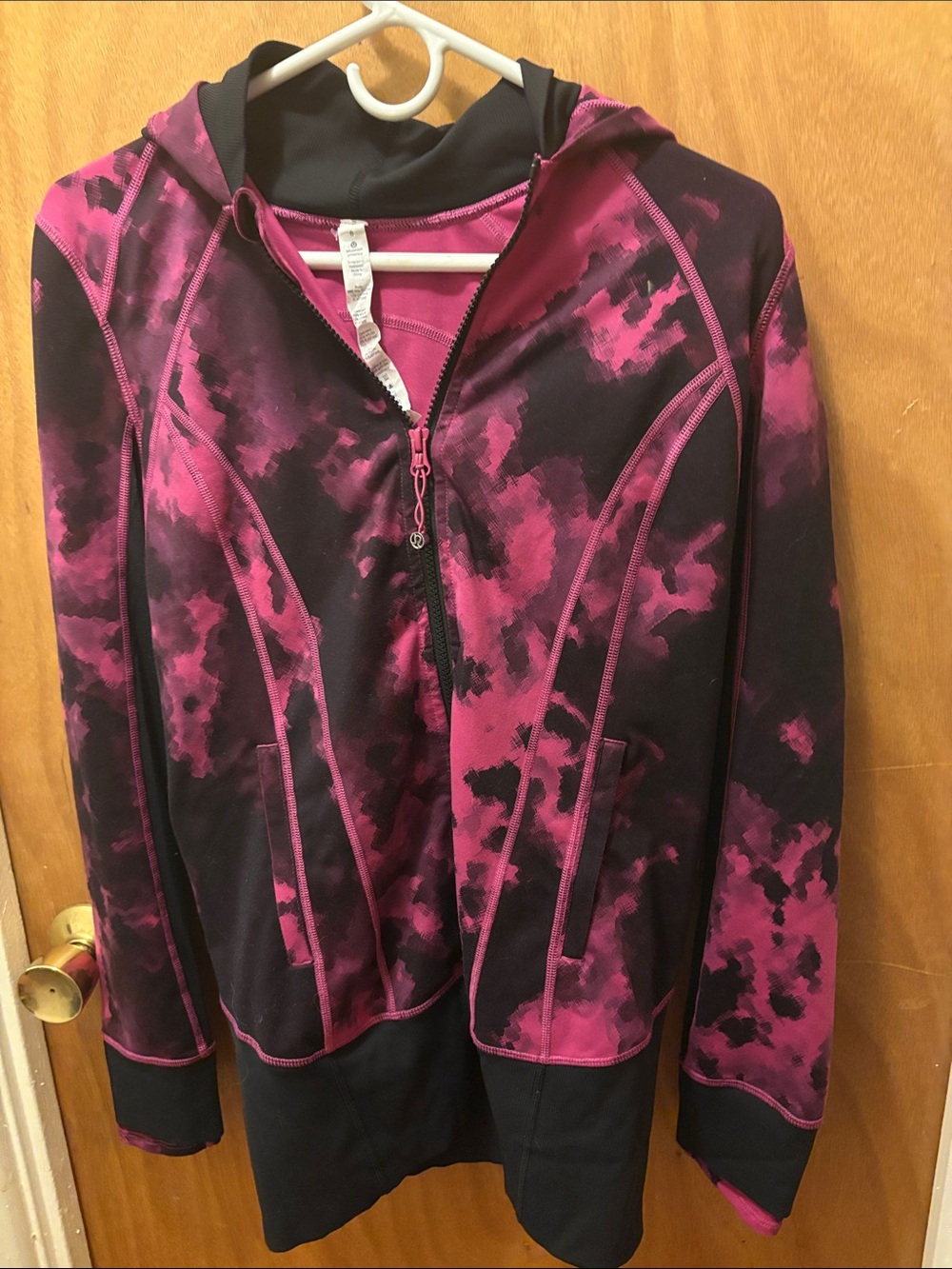 Lululemon Women's Pink & Black Hooded Zip Jacket